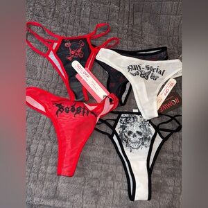 ROMWE 5 PC Red Black White Graphic Thong Set